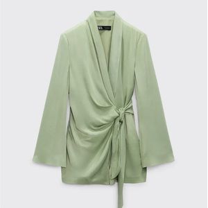 Zara Green Draped Blazer with Shawl Collar